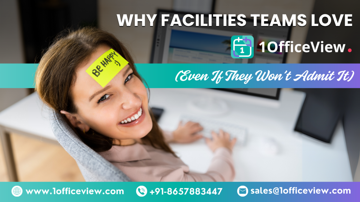 Facilities management team using a digital dashboard to manage office resources