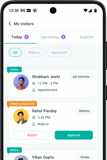 Visitor management system kiosk with QR code scan